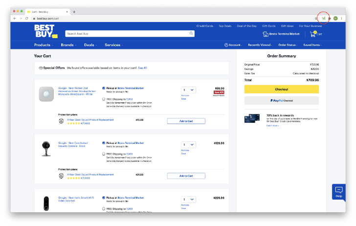 Best Buy shopping cart contents