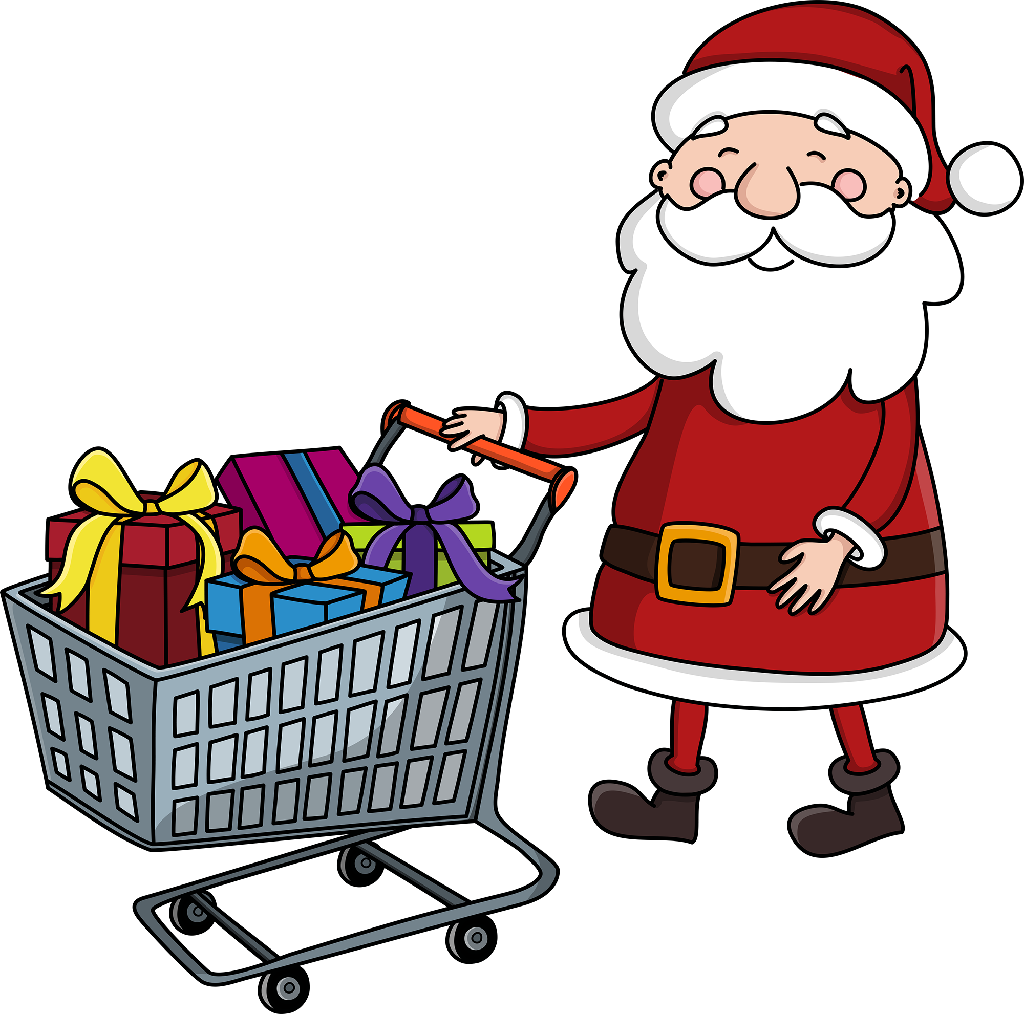 Santa and his cart full of presents