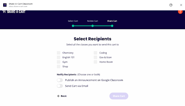 Select classes and sharing details in Google Classroom